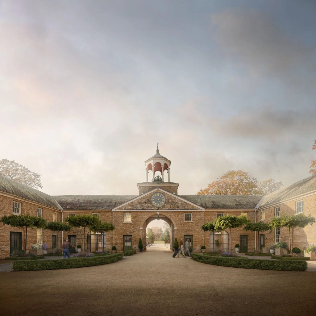 The courtyard and clock tower at Hotham Hall